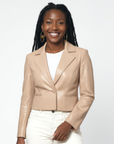 Cropped Real Leather Blazer - Anna