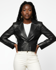 Cropped Real Leather Blazer - Anna
