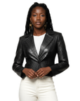 Cropped Real Leather Blazer - Anna