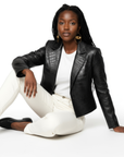 Cropped Real Leather Blazer - Anna