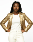 Cropped Real Leather Blazer - Anna