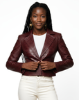Cropped Real Leather Blazer - Anna
