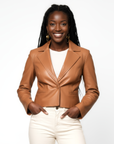Cropped Real Leather Blazer - Anna