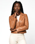 Cropped Real Leather Blazer - Anna