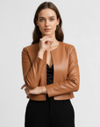 Women's Cropped Real Leather Jacket - Jane