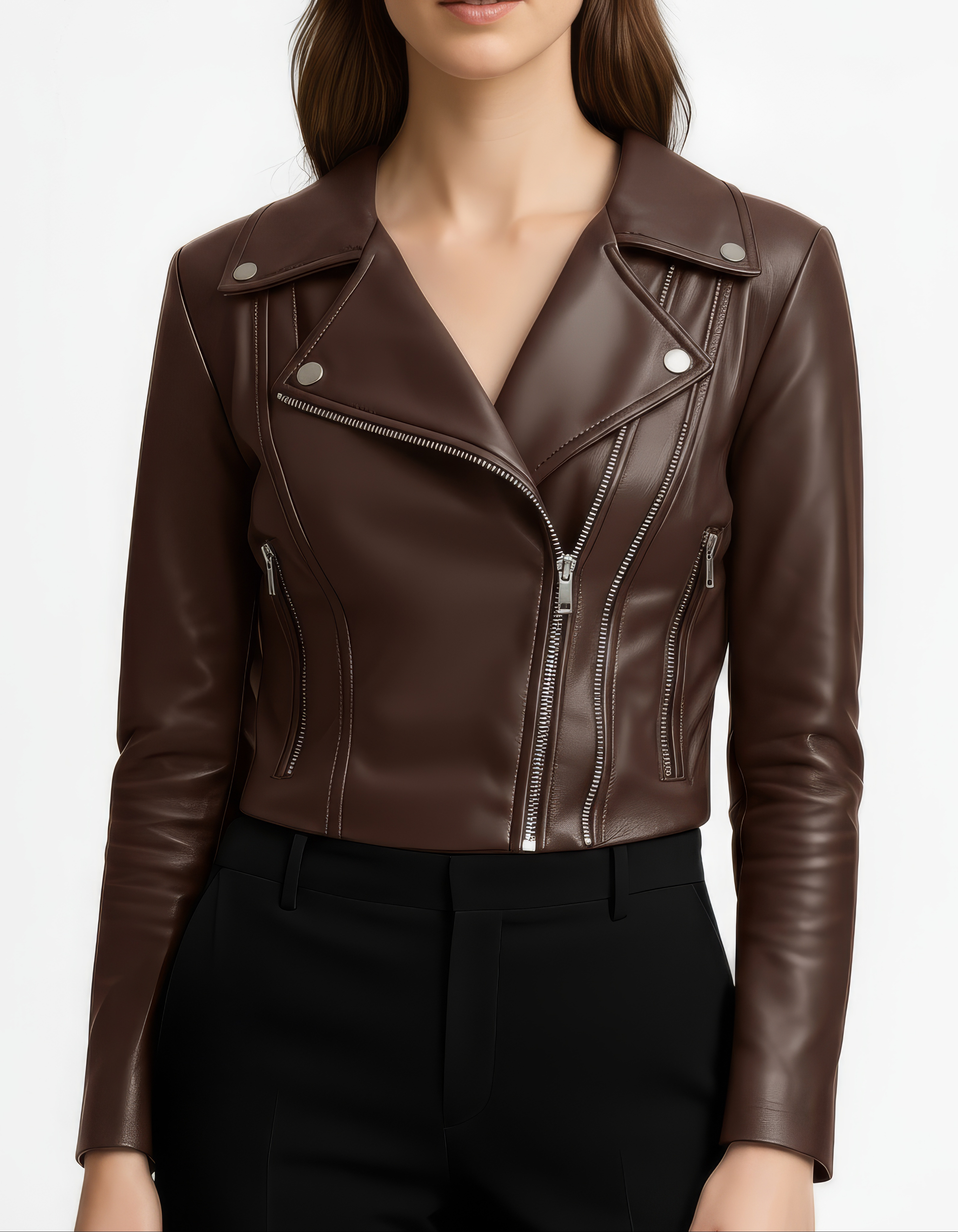 Women&#39;s Real Leather Biker Jacket - Roselyn