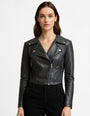 Women's Cropped Real Leather Biker Jacket - Roselyn