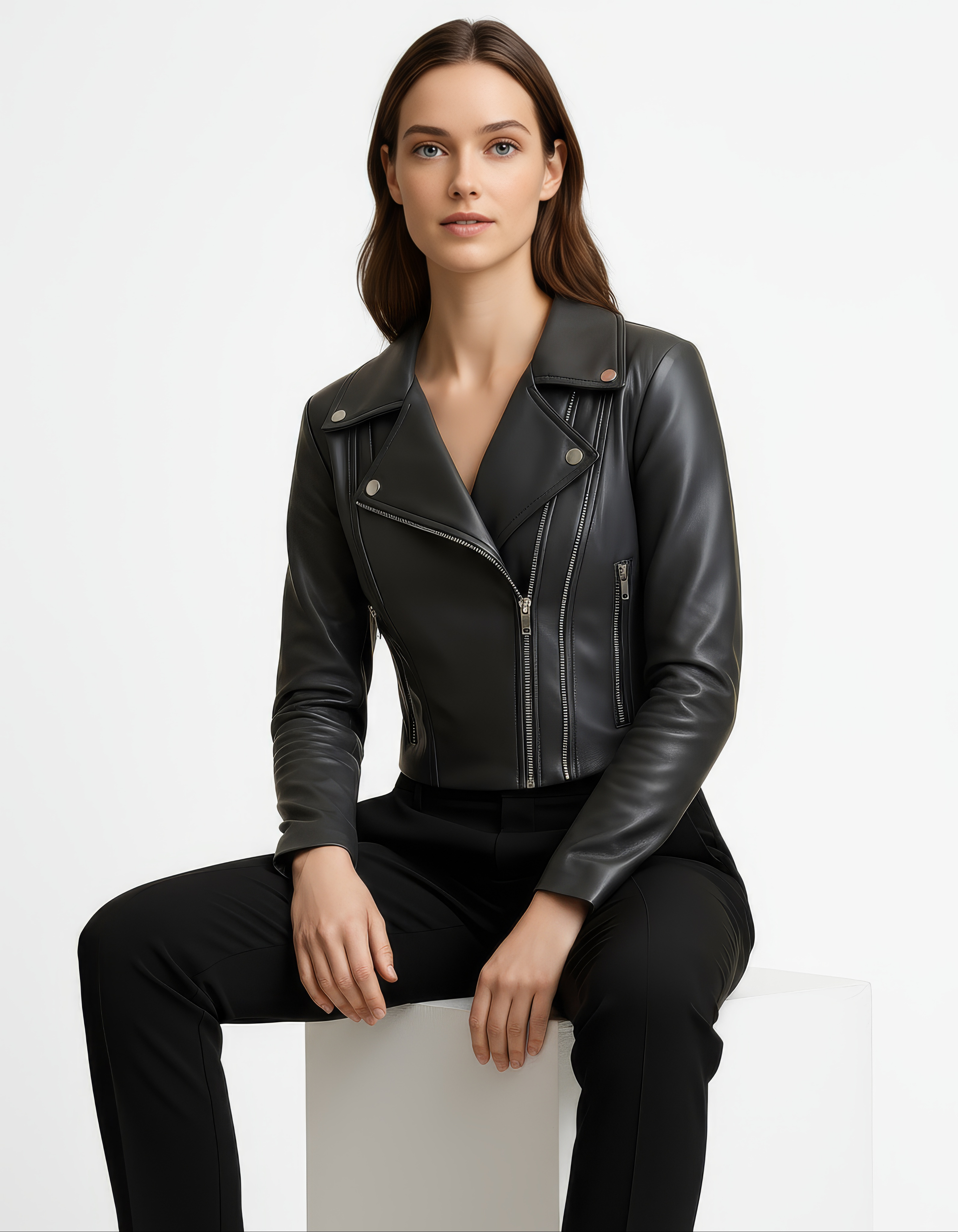 Women&#39;s Real Leather Biker Jacket - Roselyn