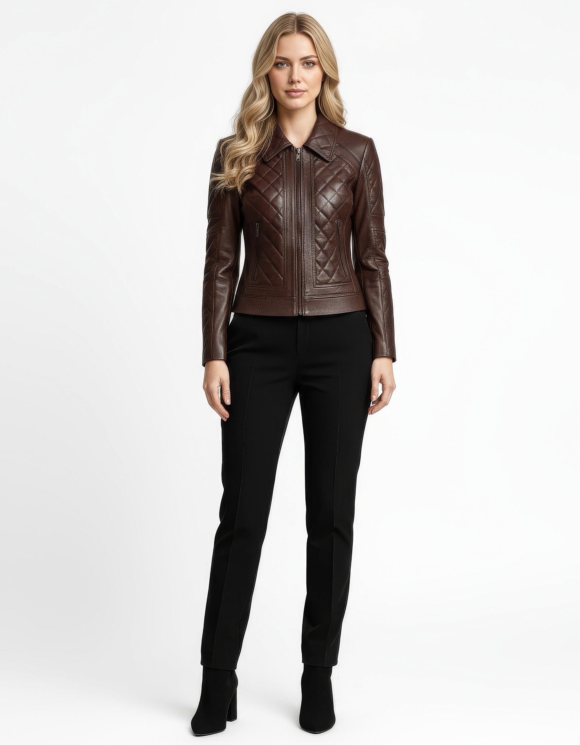 Women&#39;s Quilted Real Leather Jacket - Kimberly