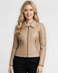Women's Quilted Real Leather Jacket - Kimberly