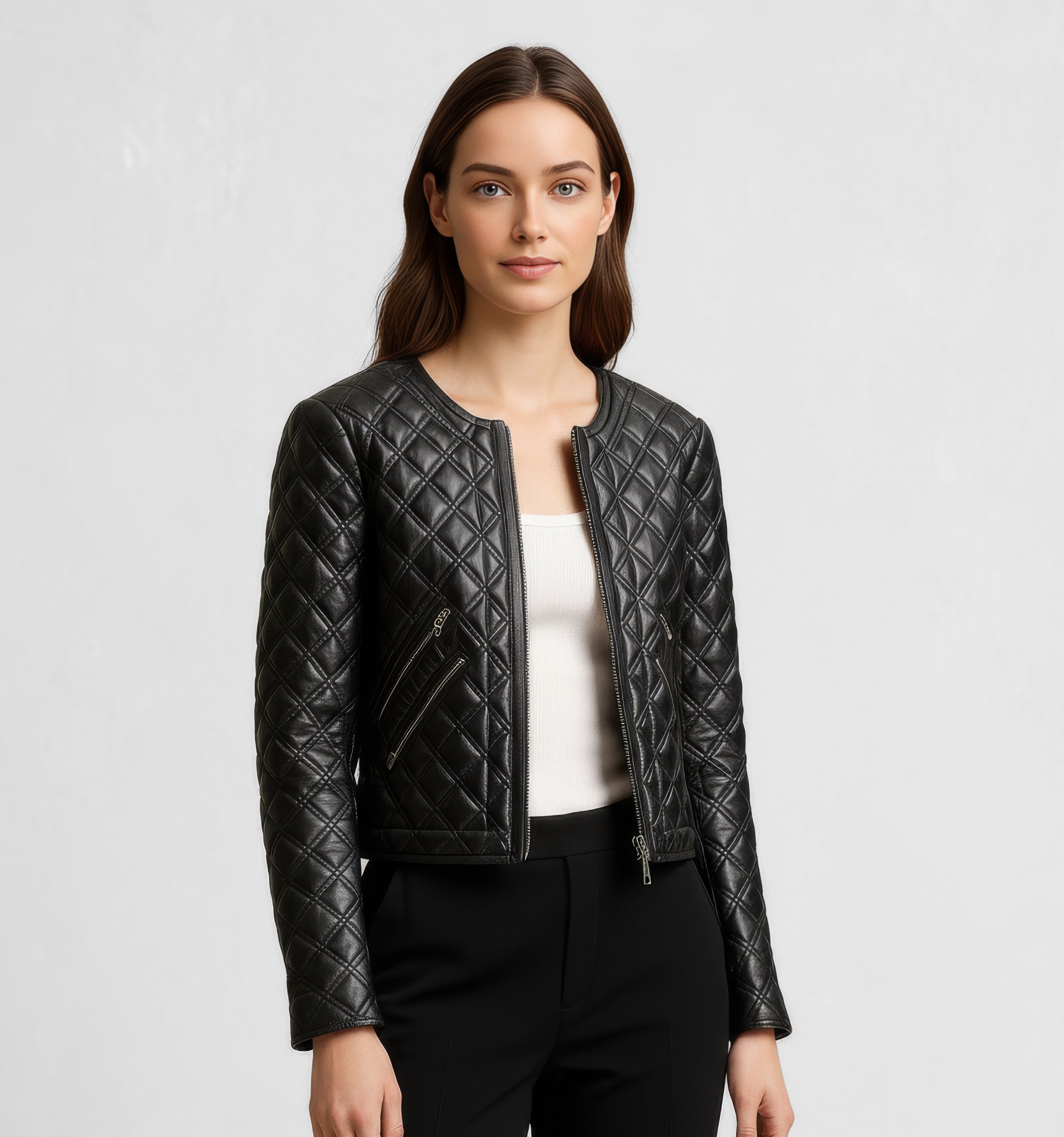 Quilted Leather Jacket For Women – Real Lambskin Biker Style, Cafe