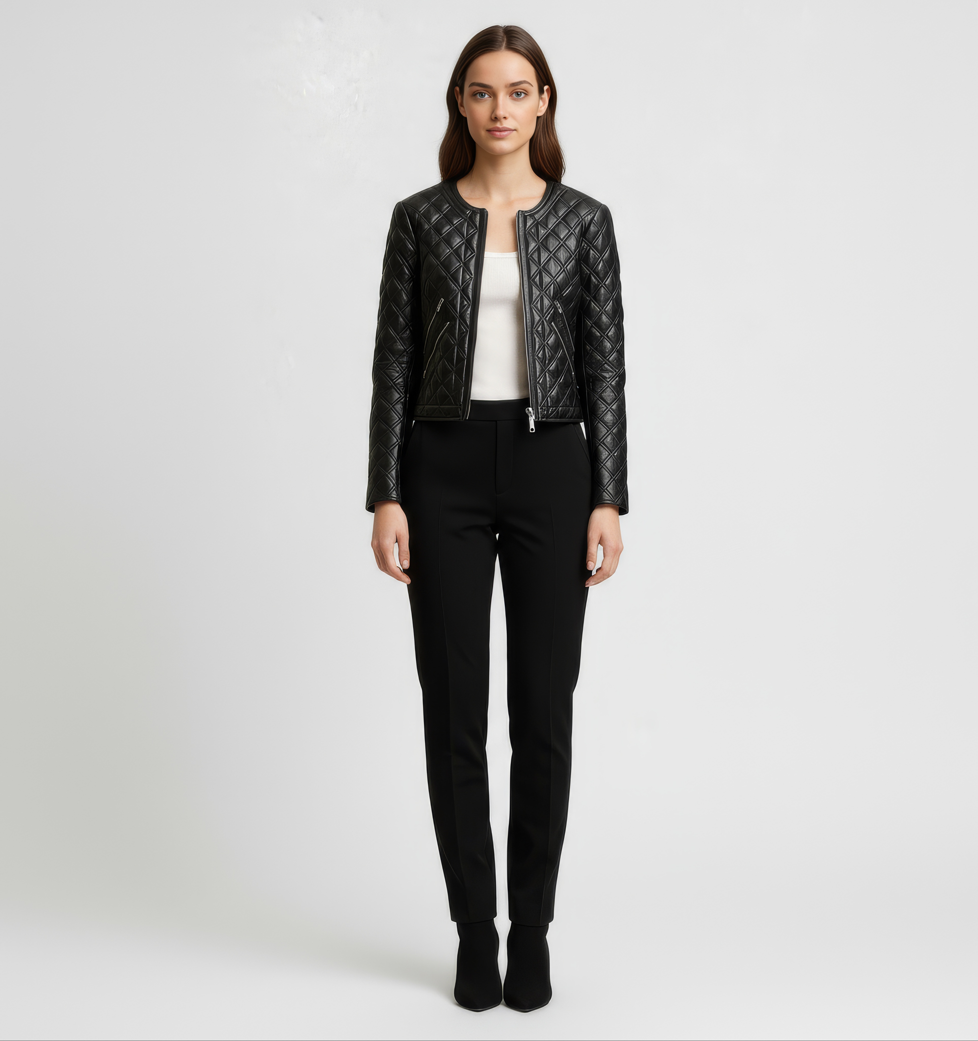 Women&#39;s Quilted Real Leather Jacket - Rosa
