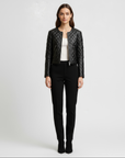 Women's Quilted Real Leather Jacket - Rosa