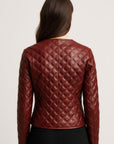 Women's Quilted Real Leather Jacket - Rosa