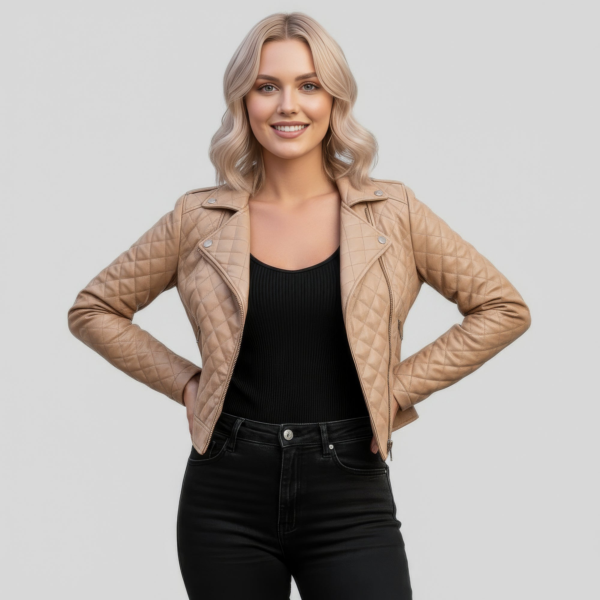 Real Quilted Leather Jacket for Women - Lyra