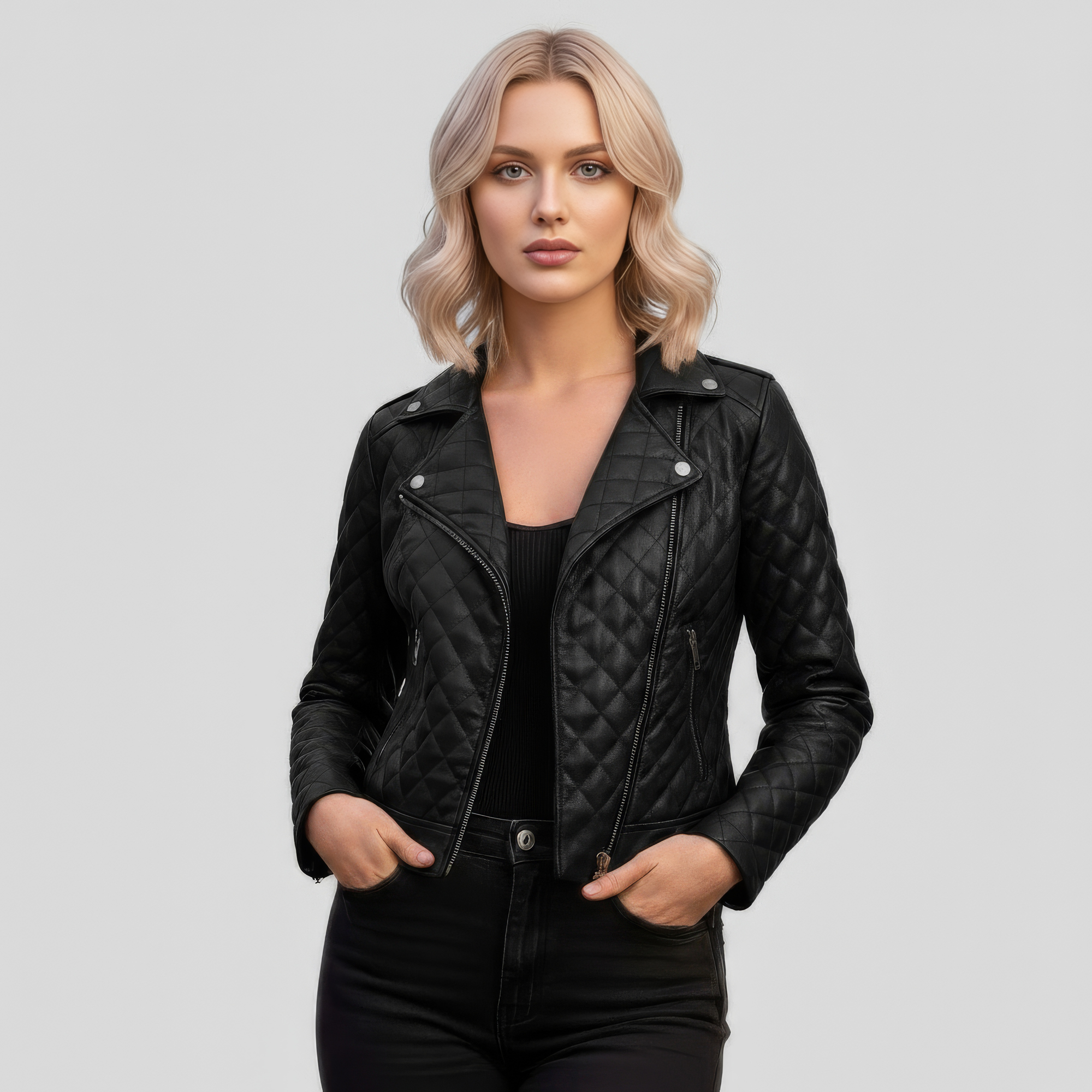 Real Quilted Leather Jacket for Women - Lyra