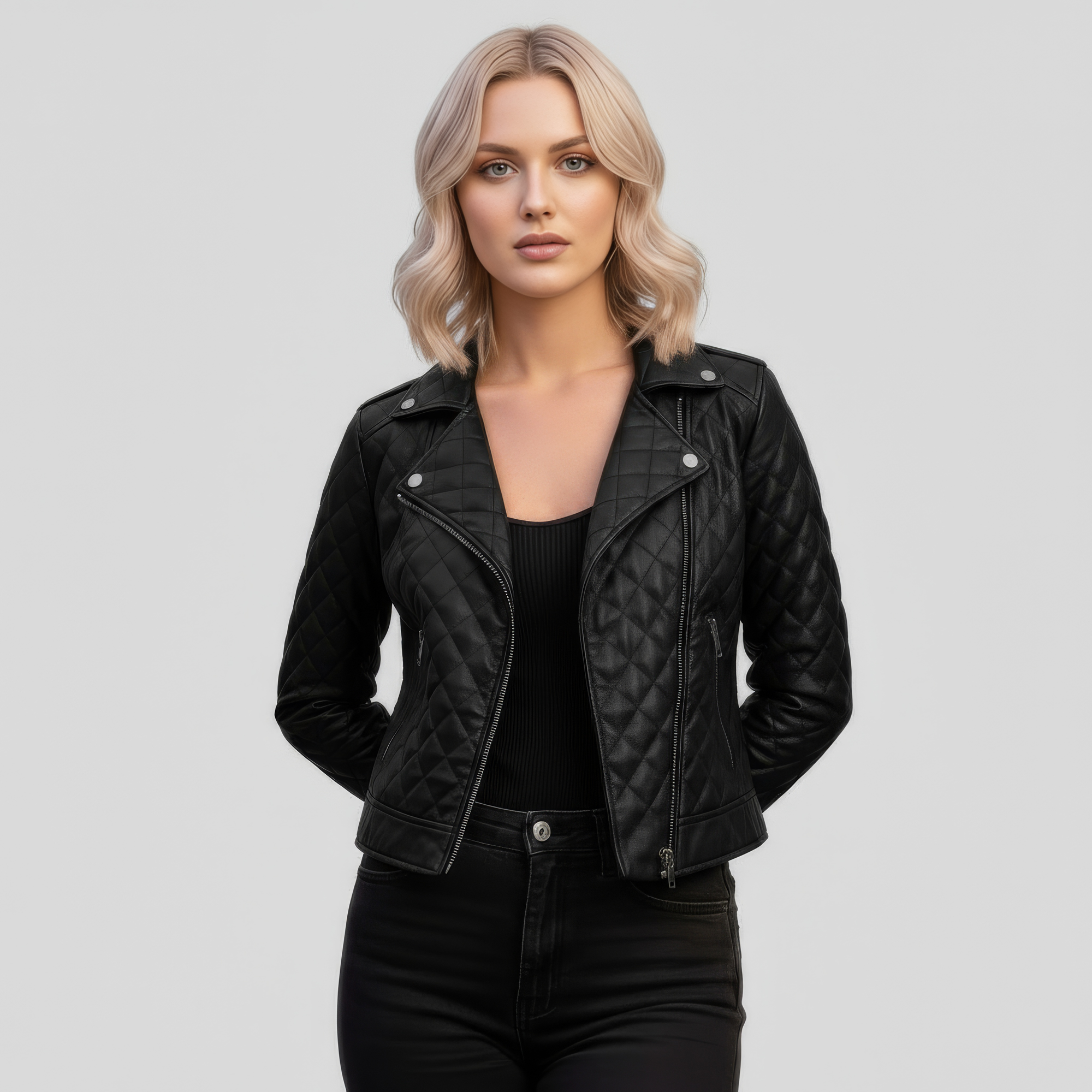 Real Quilted Leather Jacket for Women - Lyra
