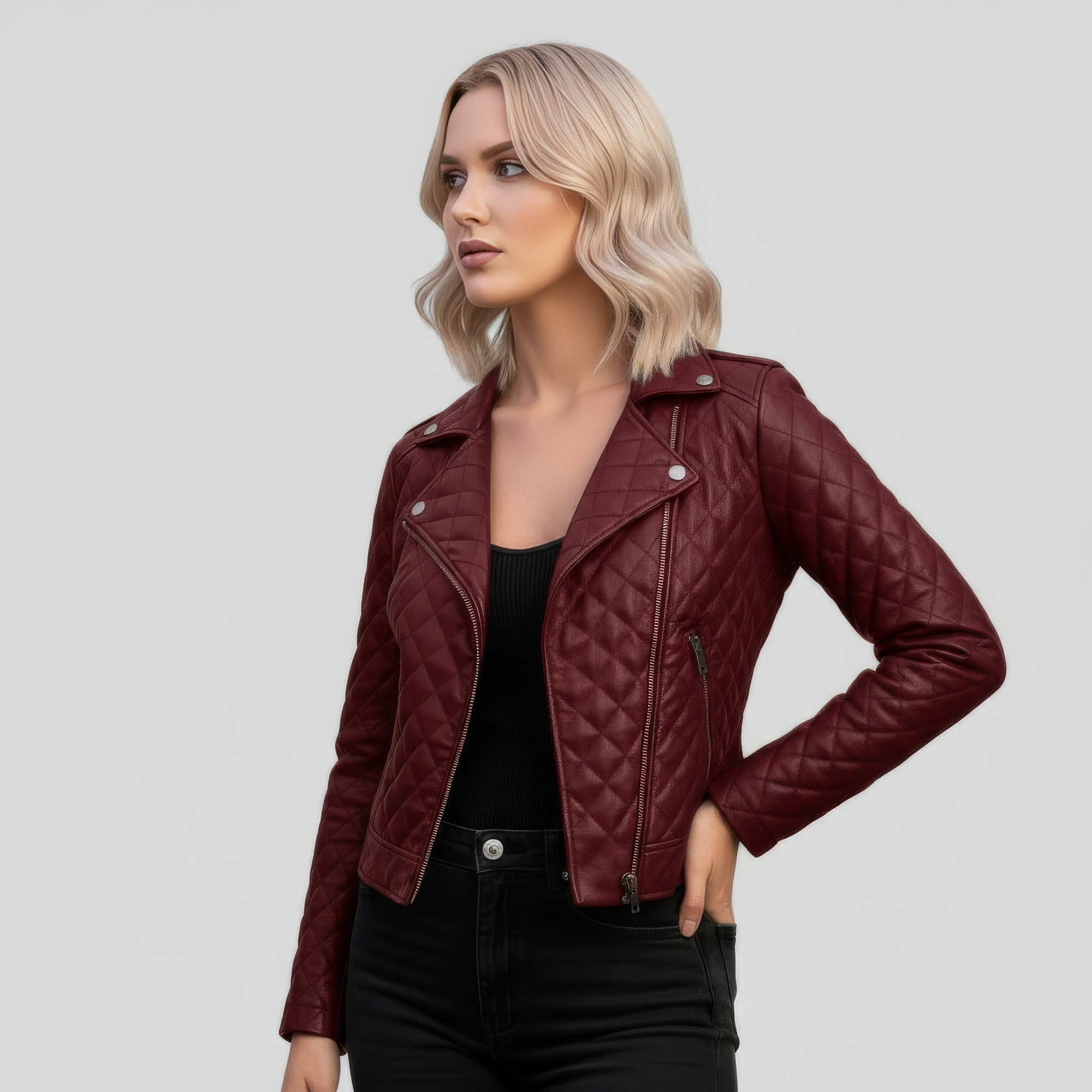 Real Quilted Leather Jacket for Women - Lyra