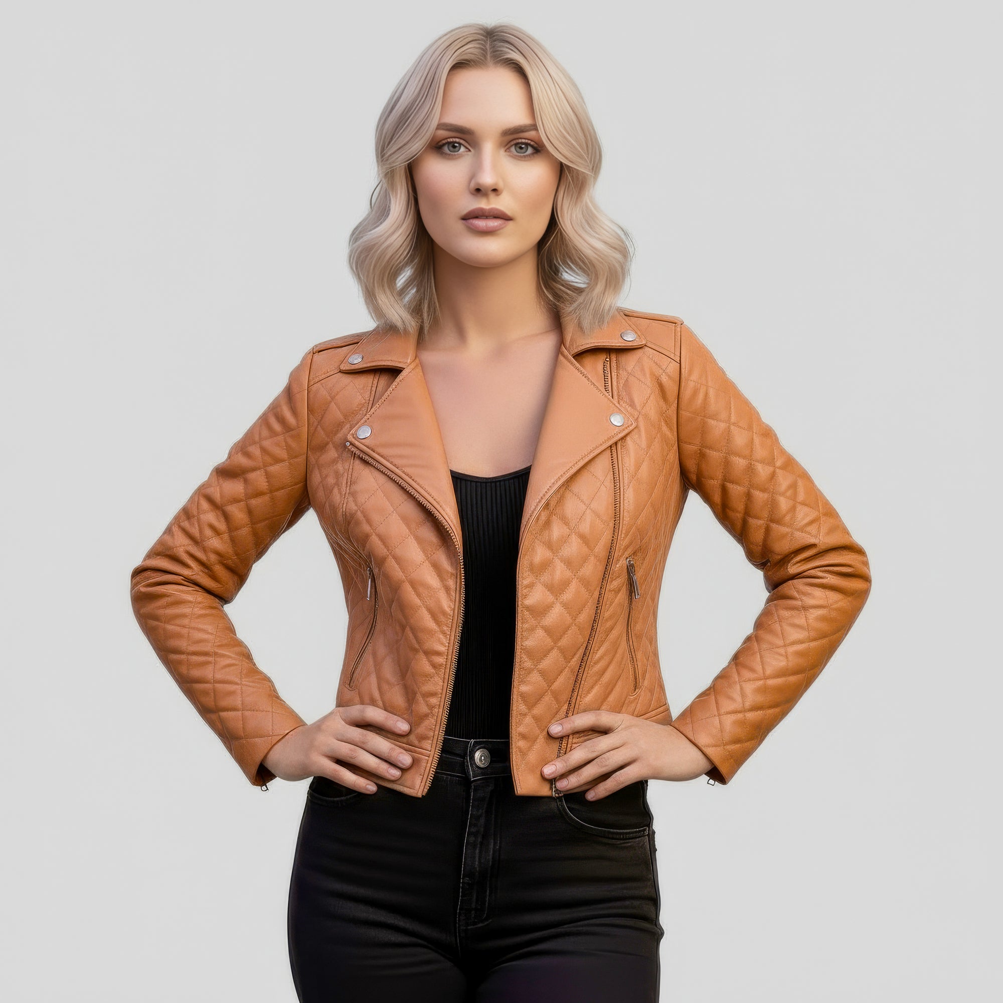 Real Quilted Leather Jacket for Women - Lyra