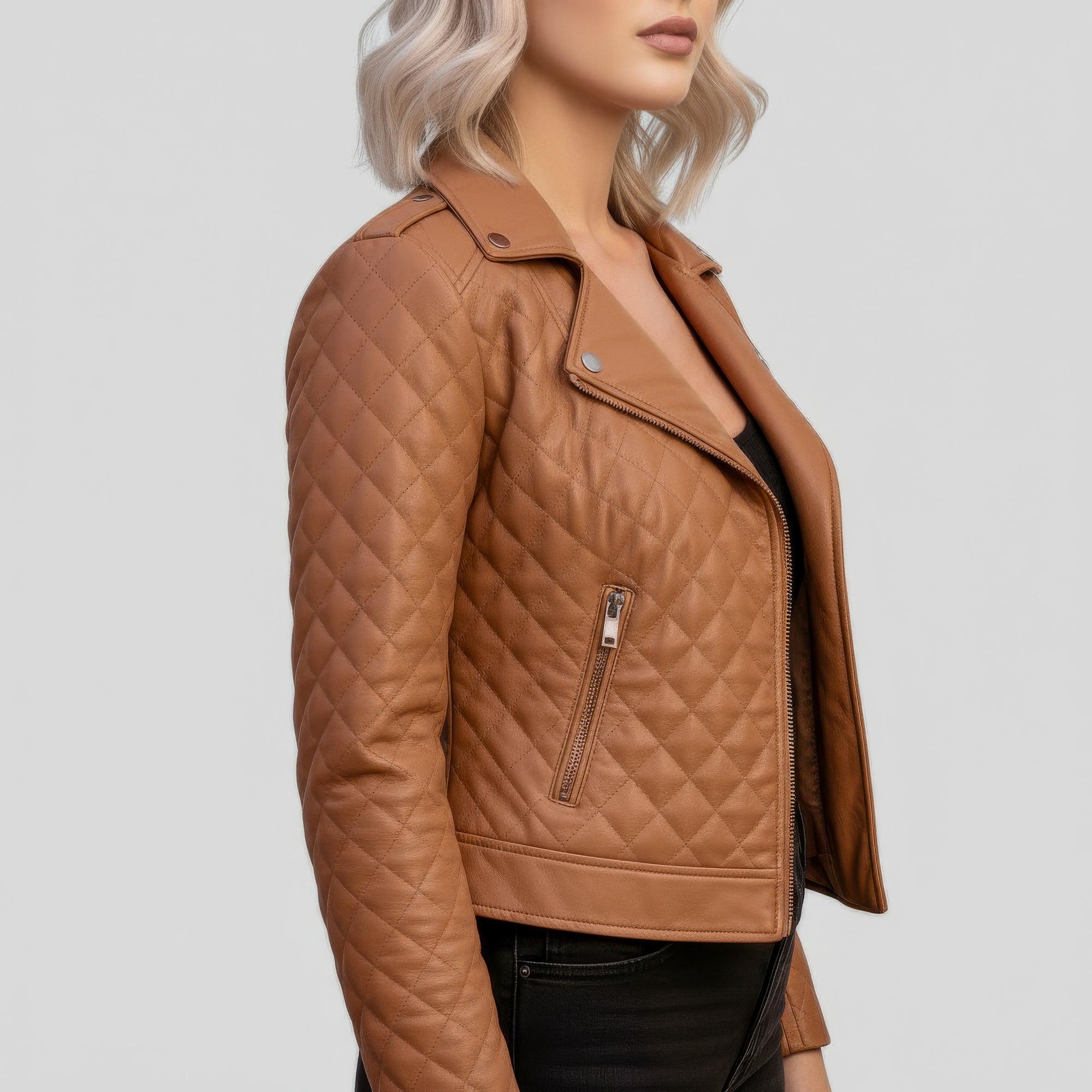 Real Quilted Leather Jacket for Women - Lyra