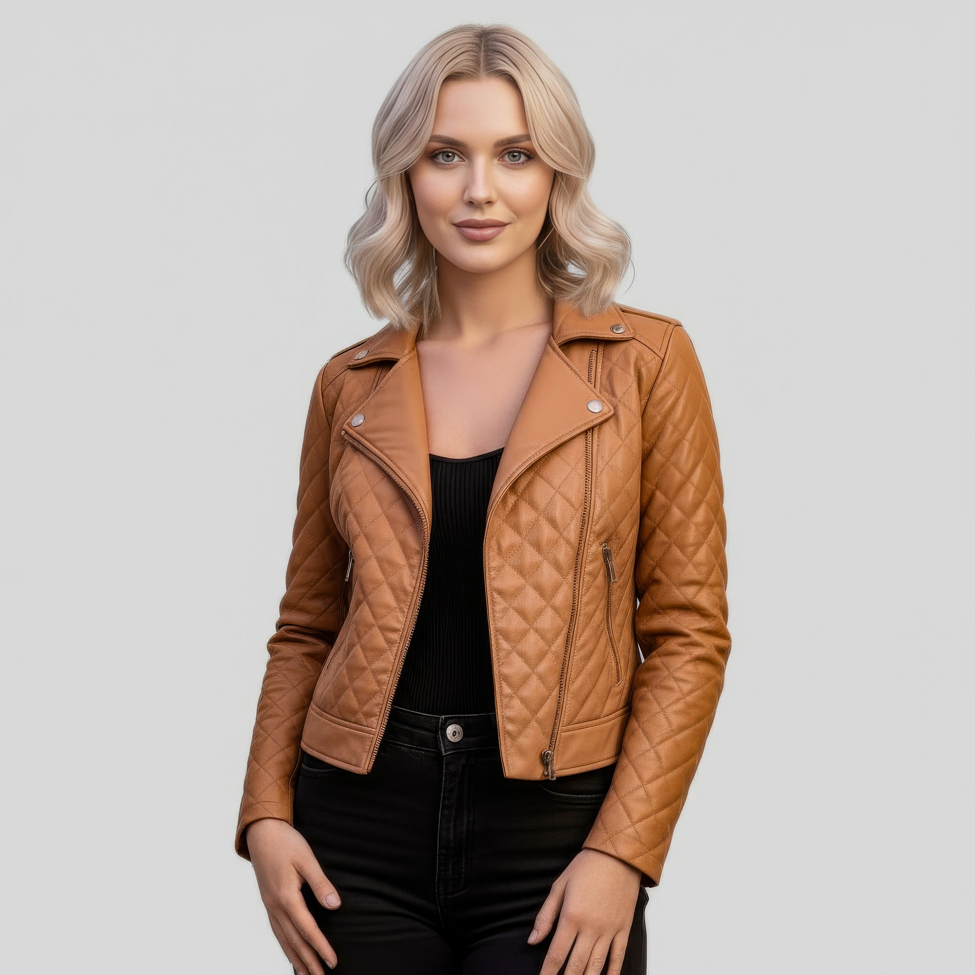 Real Quilted Leather Jacket for Women - Lyra