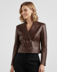 Women's Real Leather Cropped Blazer - Carina