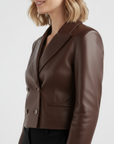 Women's Real Leather Cropped Blazer - Carina