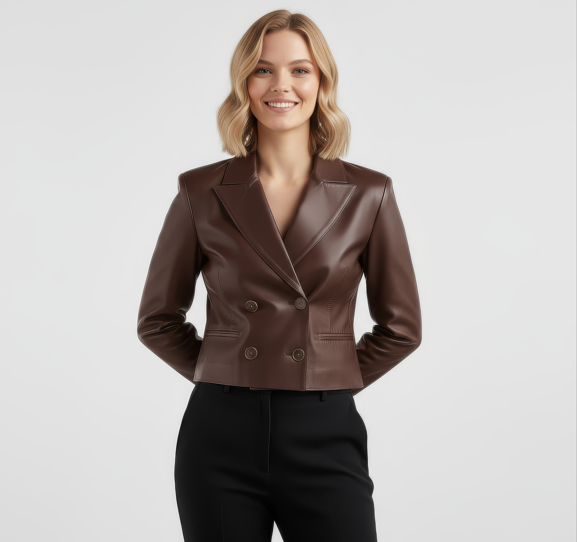 Women&#39;s Real Leather Cropped Blazer - Carina