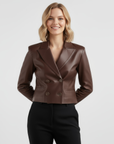 Women's Real Leather Cropped Blazer - Carina
