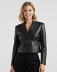 Women's Real Leather Cropped Blazer - Carina