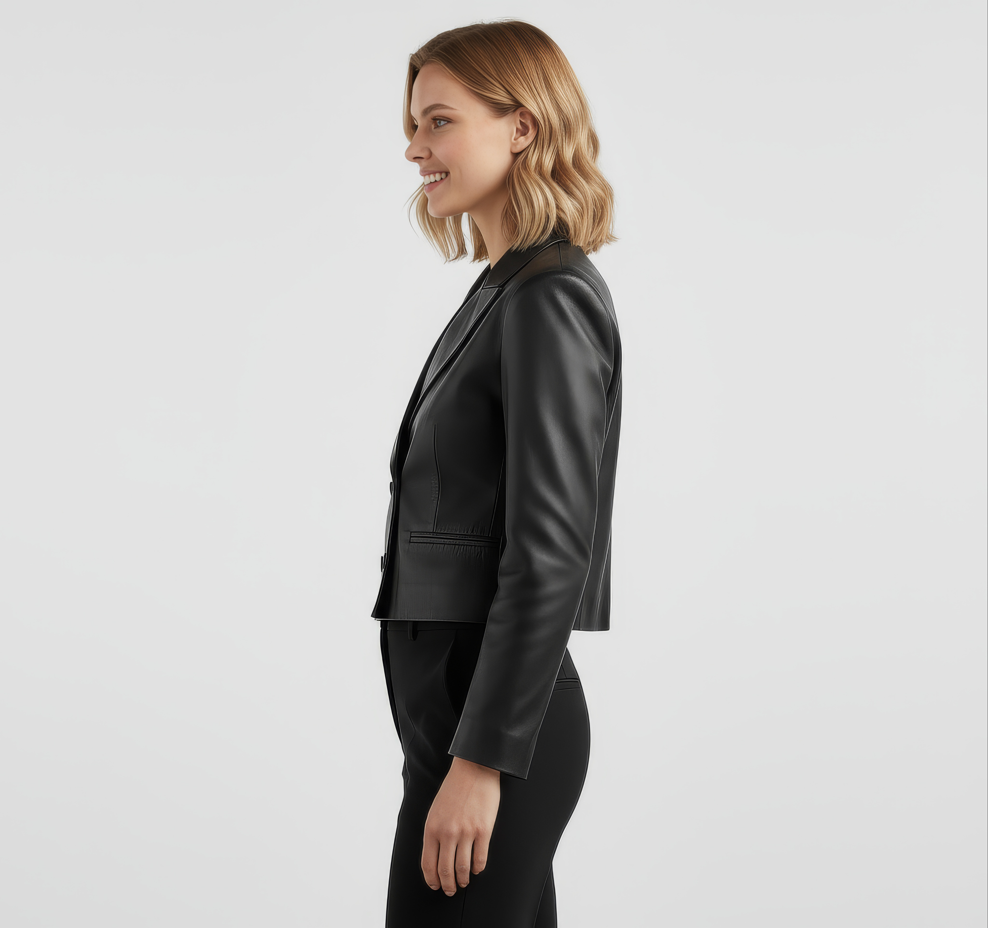 Women&#39;s Real Leather Cropped Blazer - Carina