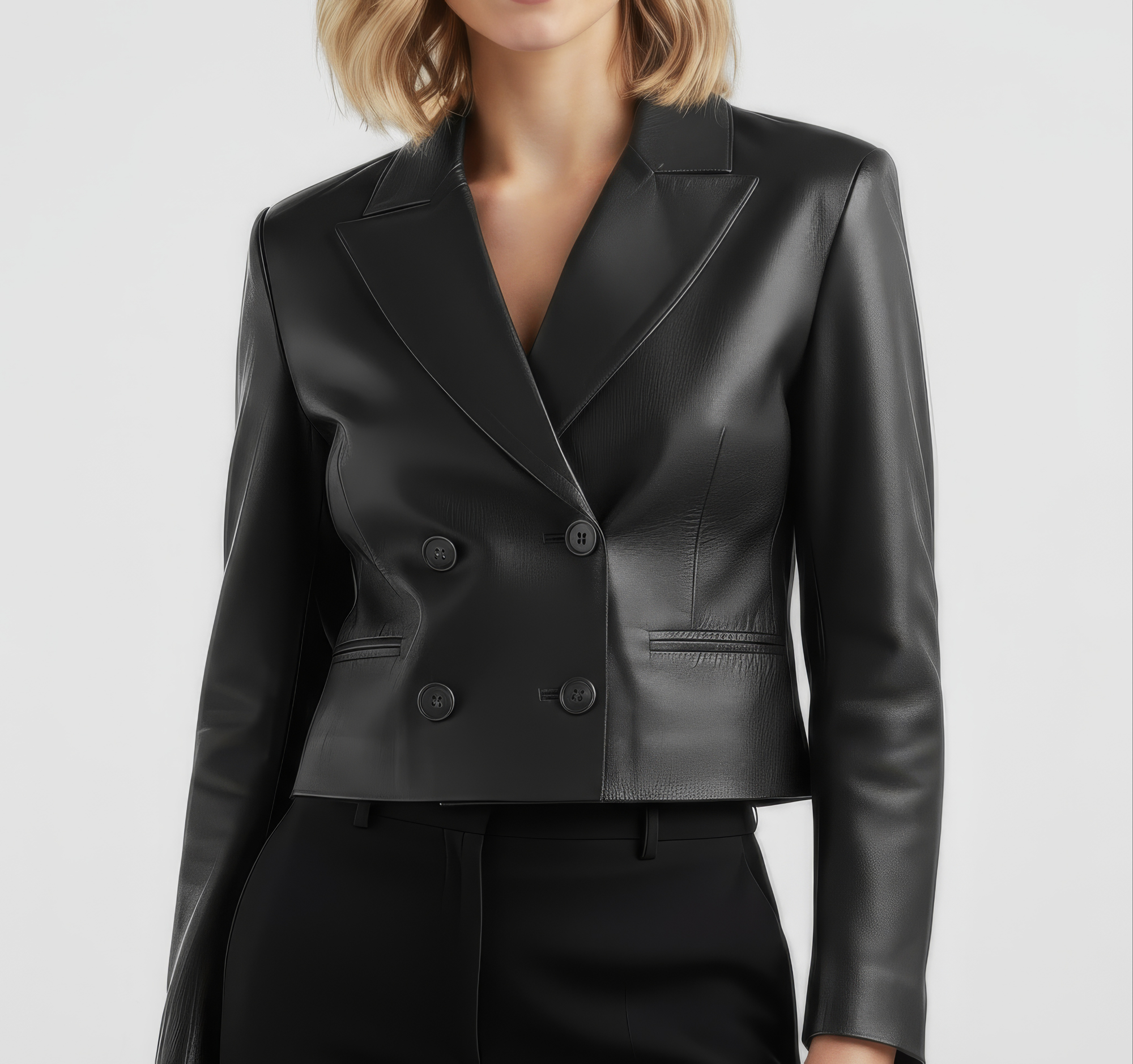 Women&#39;s Real Leather Cropped Blazer - Carina