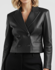 Women's Real Leather Cropped Blazer - Carina