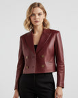 Women's Real Leather Cropped Blazer - Carina