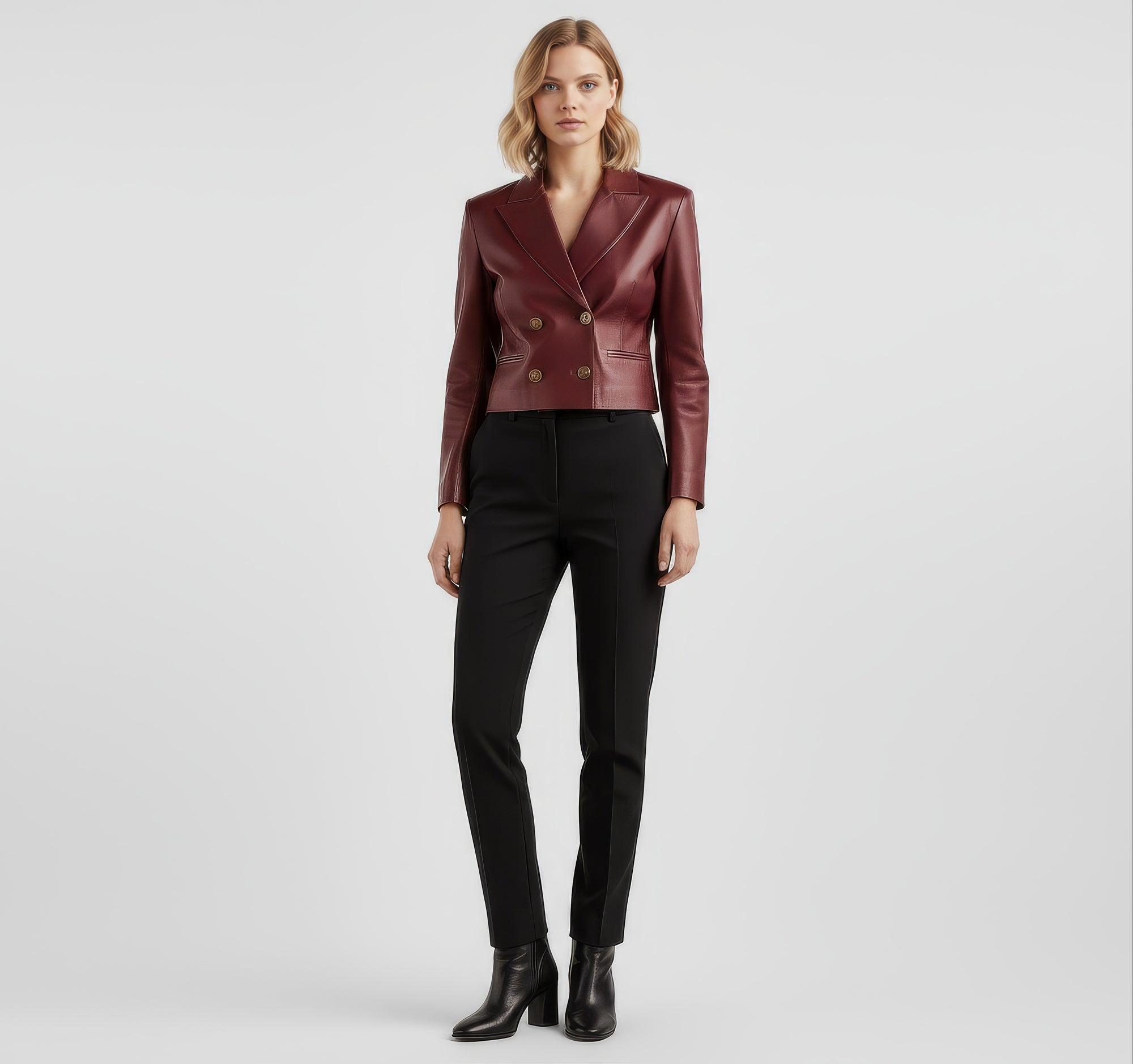 Women&#39;s Real Leather Cropped Blazer - Carina