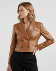Women's Real Leather Cropped Blazer - Carina
