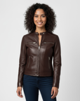 Women's Real Leather Racer Jacket - Lauren