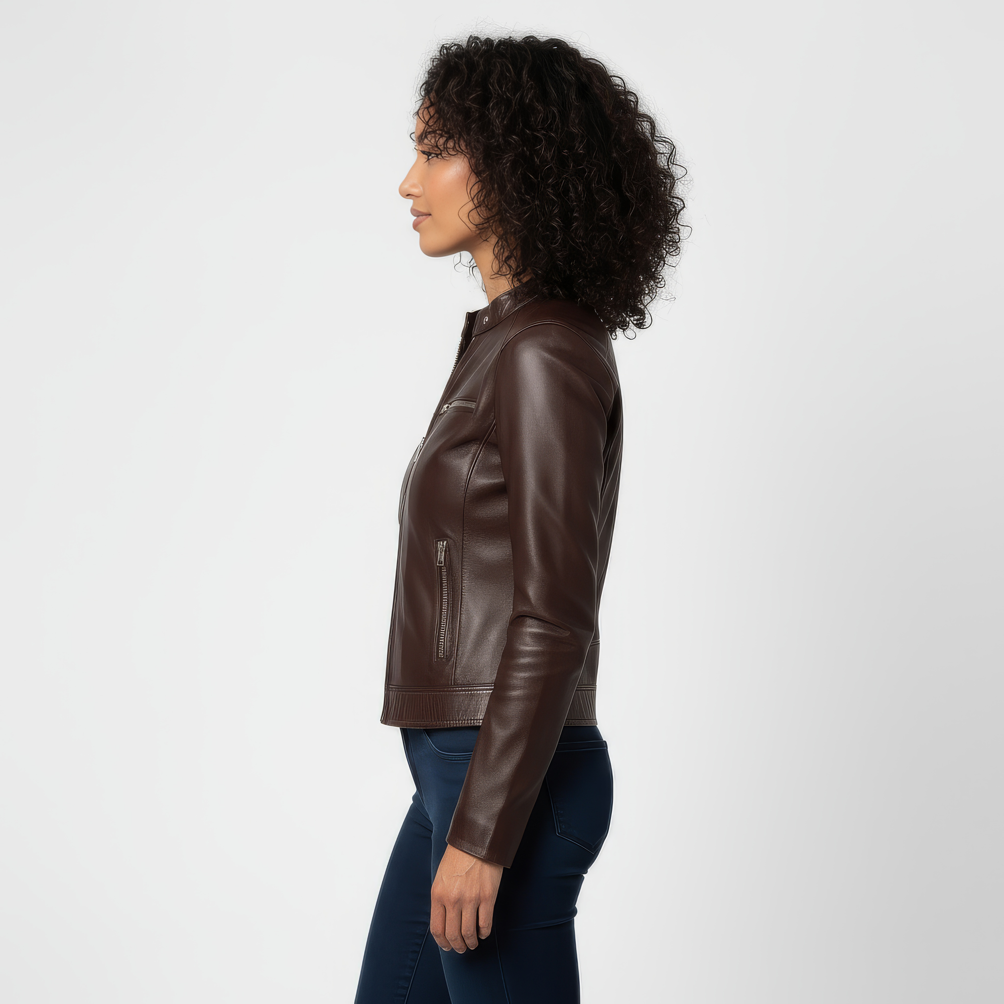Women&#39;s Real Leather Racer Jacket - Lauren