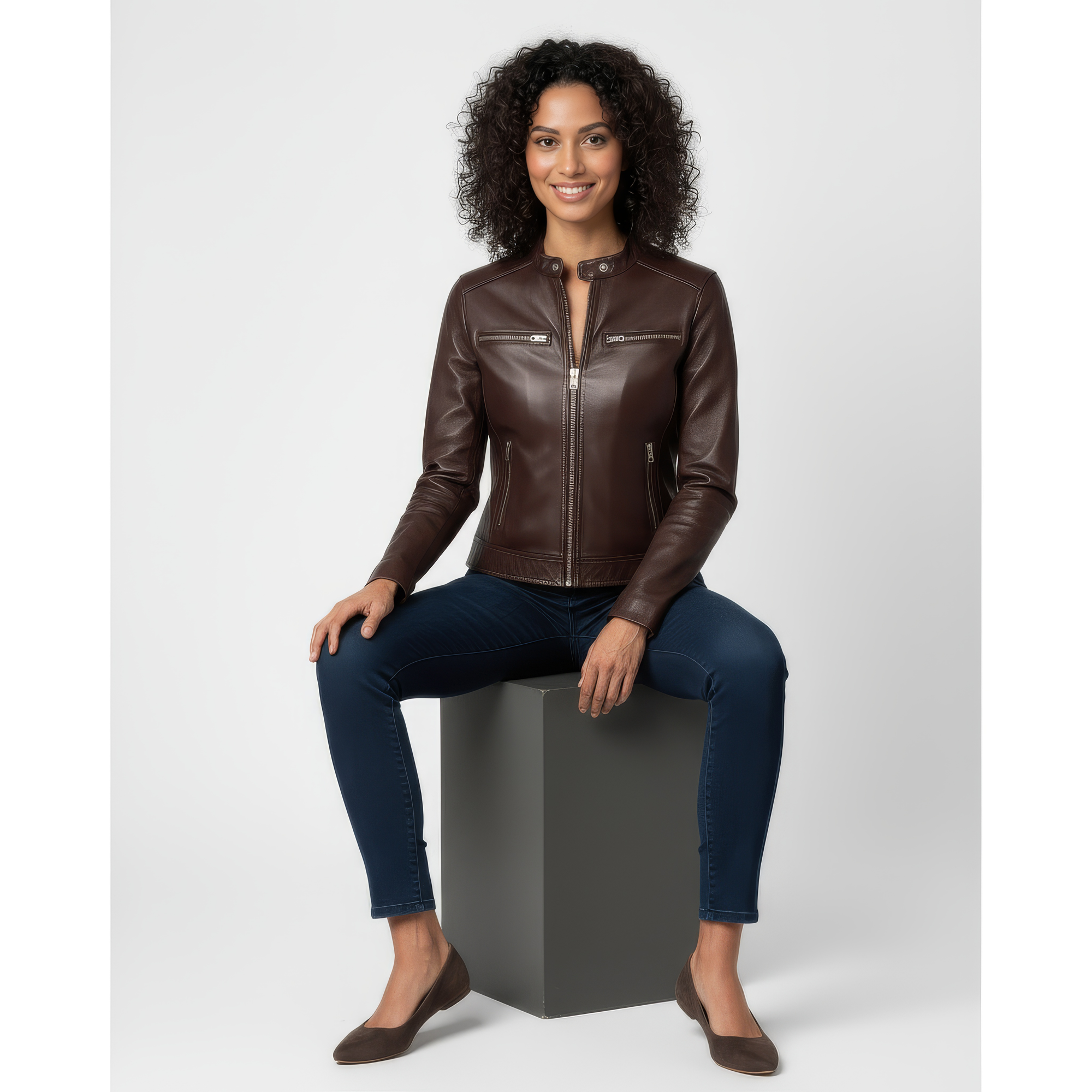Women&#39;s Real Leather Racer Jacket - Lauren
