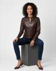 Women's Real Leather Racer Jacket - Lauren