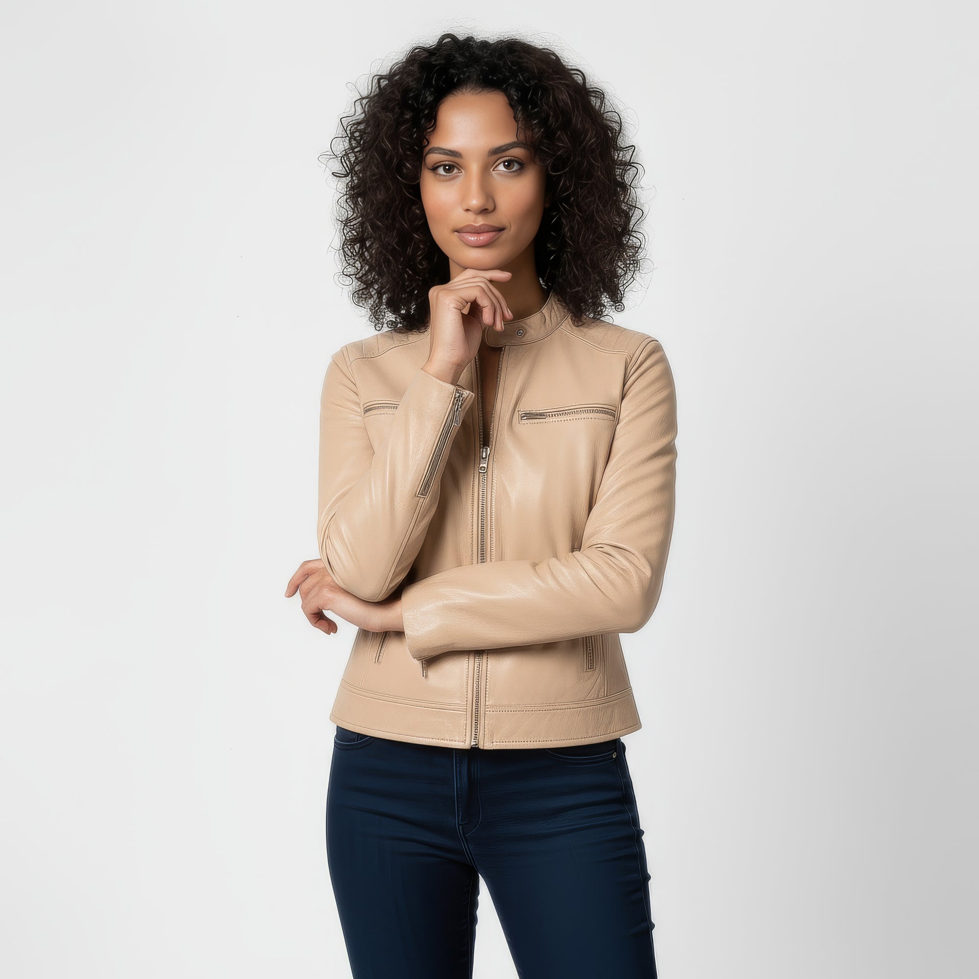 Women&#39;s Real Leather Racer Jacket - Lauren