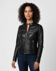 Women's Real Leather Racer Jacket - Lauren