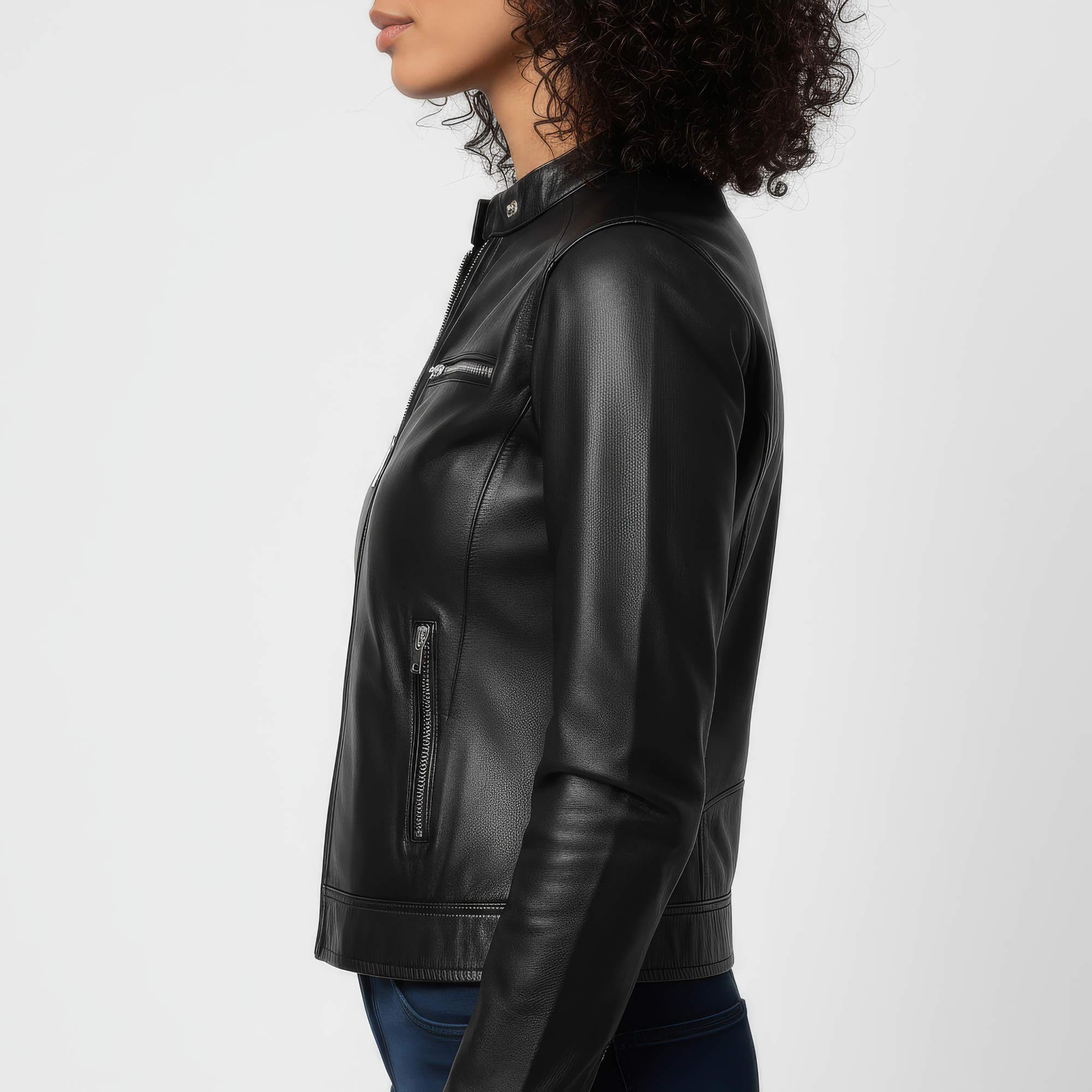Women&#39;s Real Leather Racer Jacket - Lauren