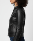 Women's Real Leather Racer Jacket - Lauren