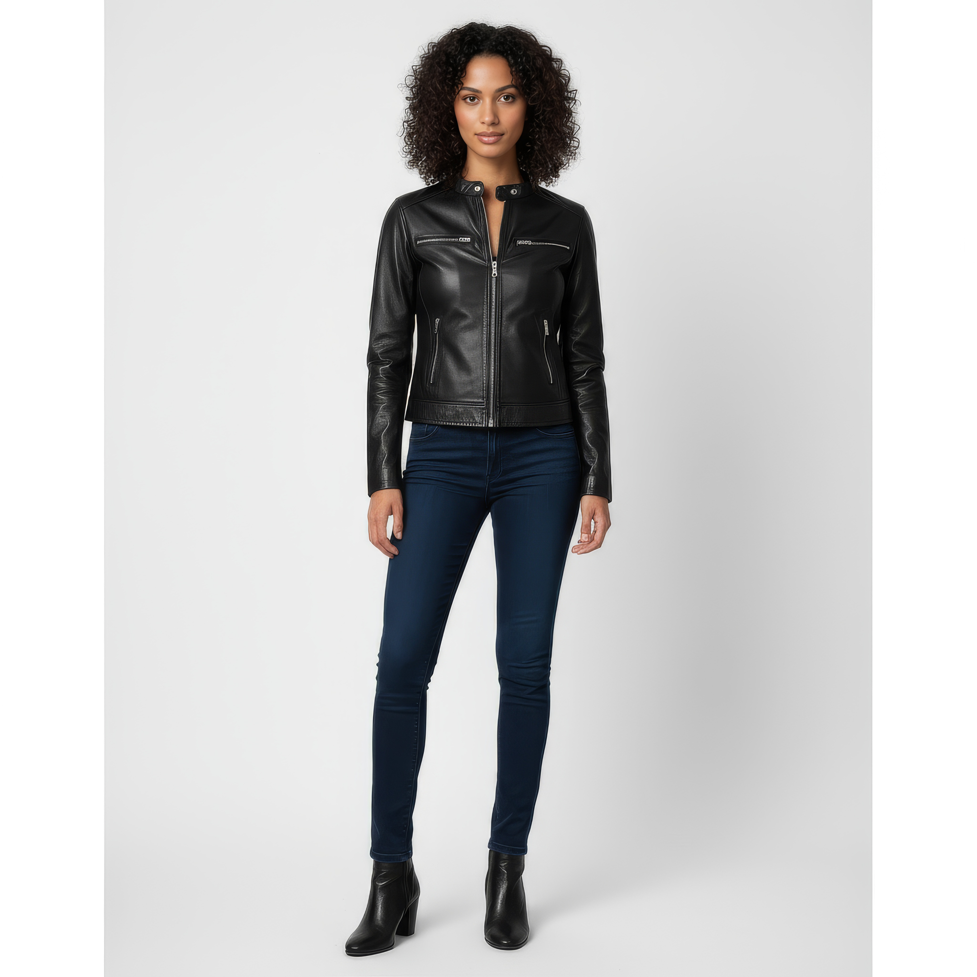 Women&#39;s Real Leather Racer Jacket - Lauren