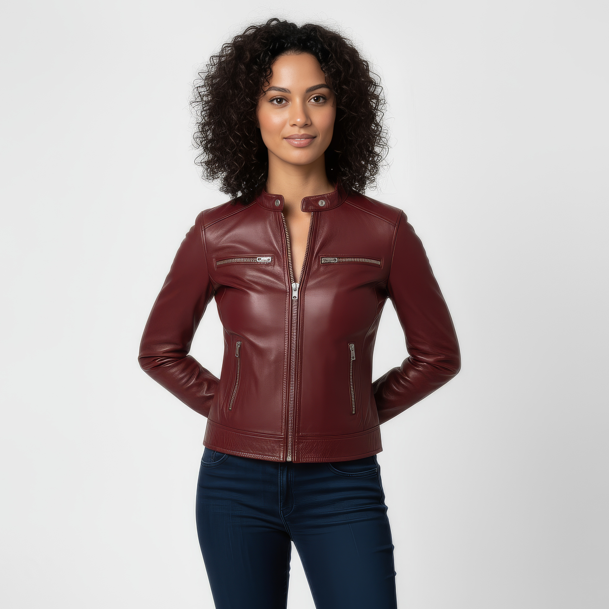 Women&#39;s Real Leather Racer Jacket - Lauren