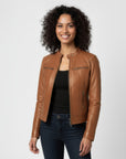 Women's Real Leather Racer Jacket - Lauren