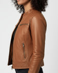 Women's Real Leather Racer Jacket - Lauren