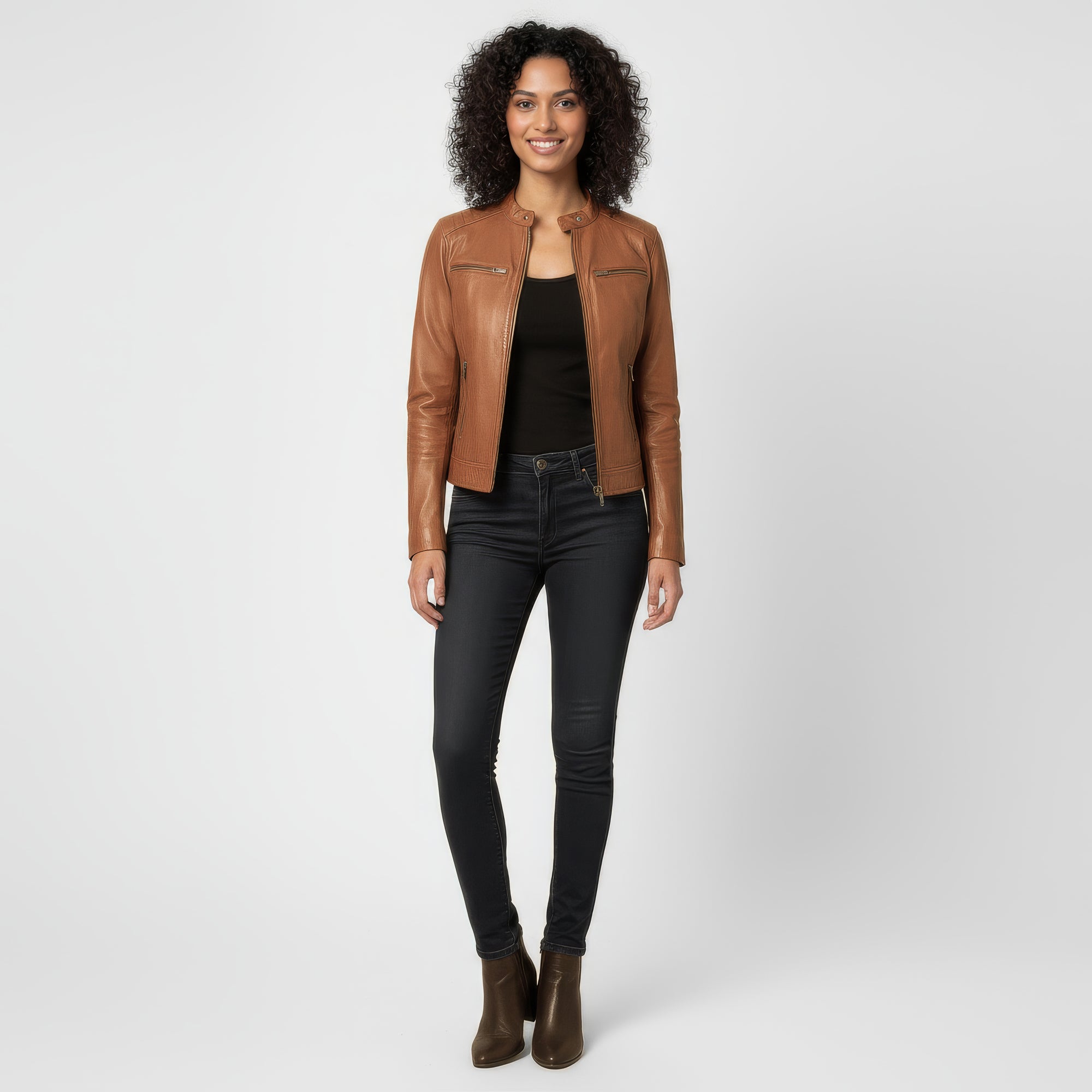 Women&#39;s Real Leather Racer Jacket - Lauren