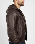 Real Leather Hooded Bomber Jacket for Men - Raul